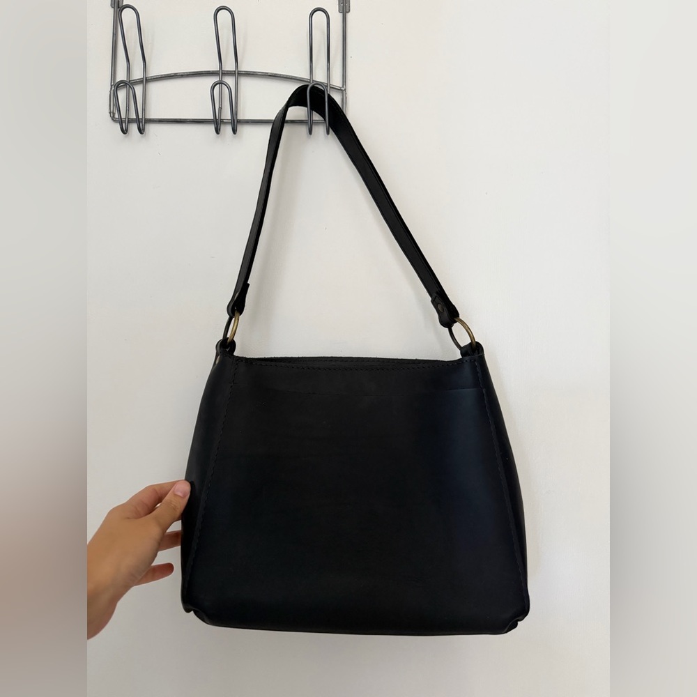 Portland Leather Goods Triangle Shoulder Bag Black Hobo Slouchy Minimalist - Picture 4 of 11